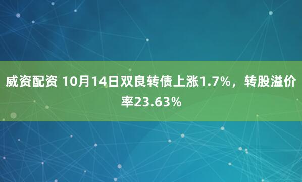 威资配资 10月14日双良转债上涨1.7%，转股溢价率23.63%