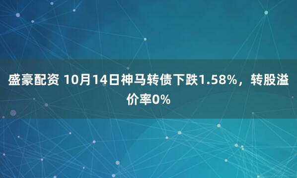 盛豪配资 10月14日神马转债下跌1.58%，转股溢价率0%