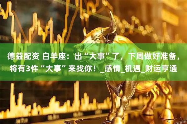 德益配资 白羊座：出“大事”了，下周做好准备，将有3件“大事”来找你！_感情_机遇_财运亨通